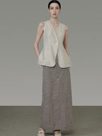 unspoken Minimalist Heather Gray Loose Fit Longsleeve Office Polyester Top & Skirt Sets