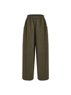 unspoken Breathable Cotton High Waist Minimal Office Heather Green Wide Leg Pants