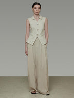 unspoken Breathable Polyester Linen Blend Loose Fit Button Front Office Women Vests