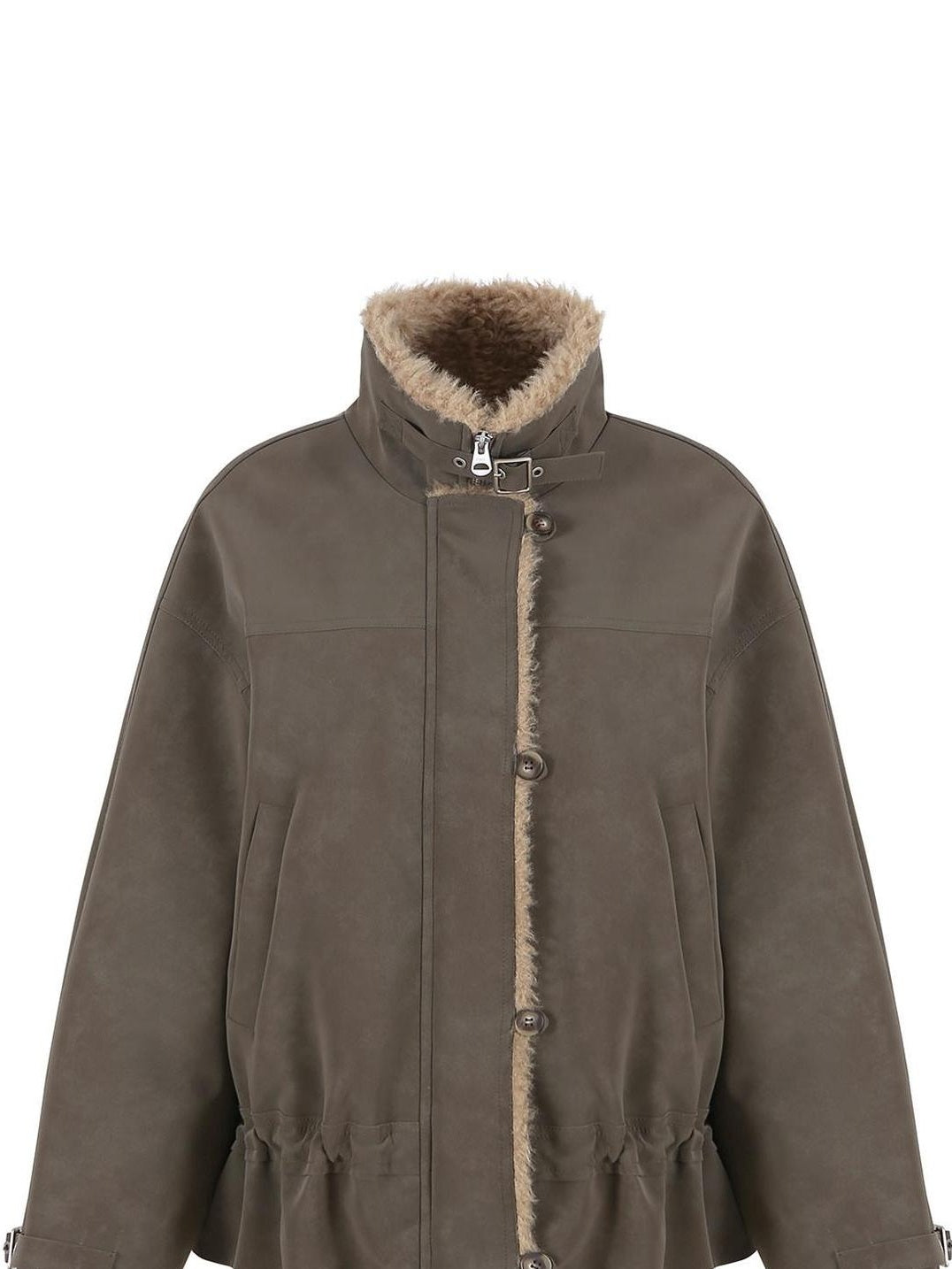 fano Insulated Korean Commuter Loose Stand Collar Grey Brown Puffer Jackets