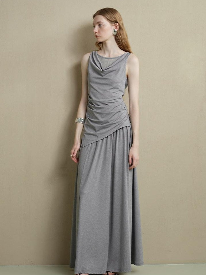 someonesometimes Slim Stretch Office Patchwork Two Piece Women Heather Gray Top & Skirt Sets