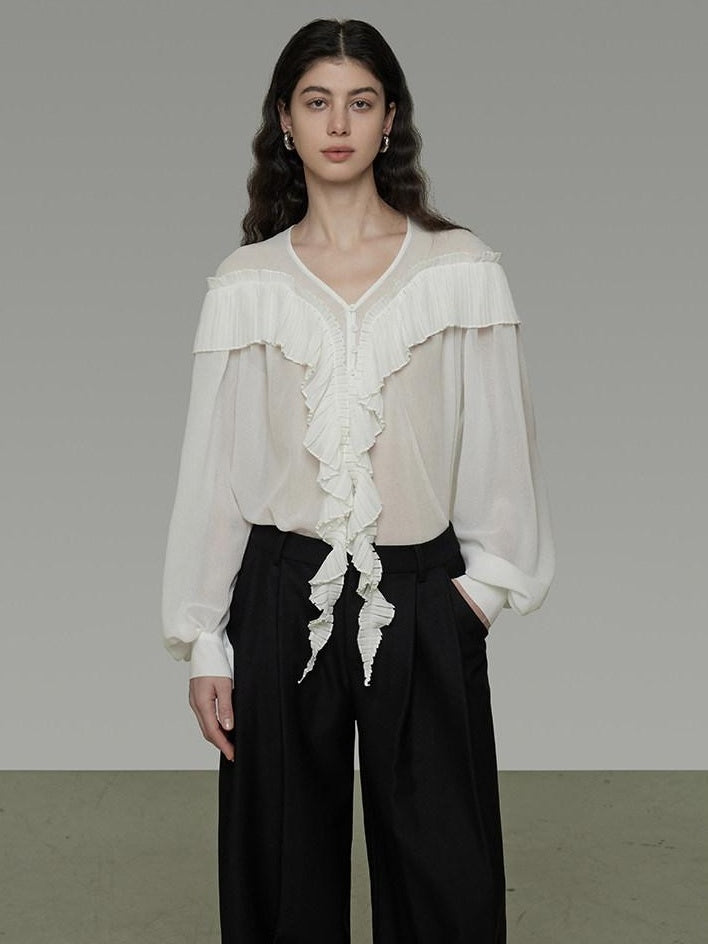 unspoken Lightweight V-neck Loose Minimalist Office Women Polyester Long Sleeve Blouses