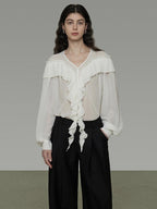 unspoken Lightweight V-neck Loose Minimalist Office Women Polyester Long Sleeve Blouses
