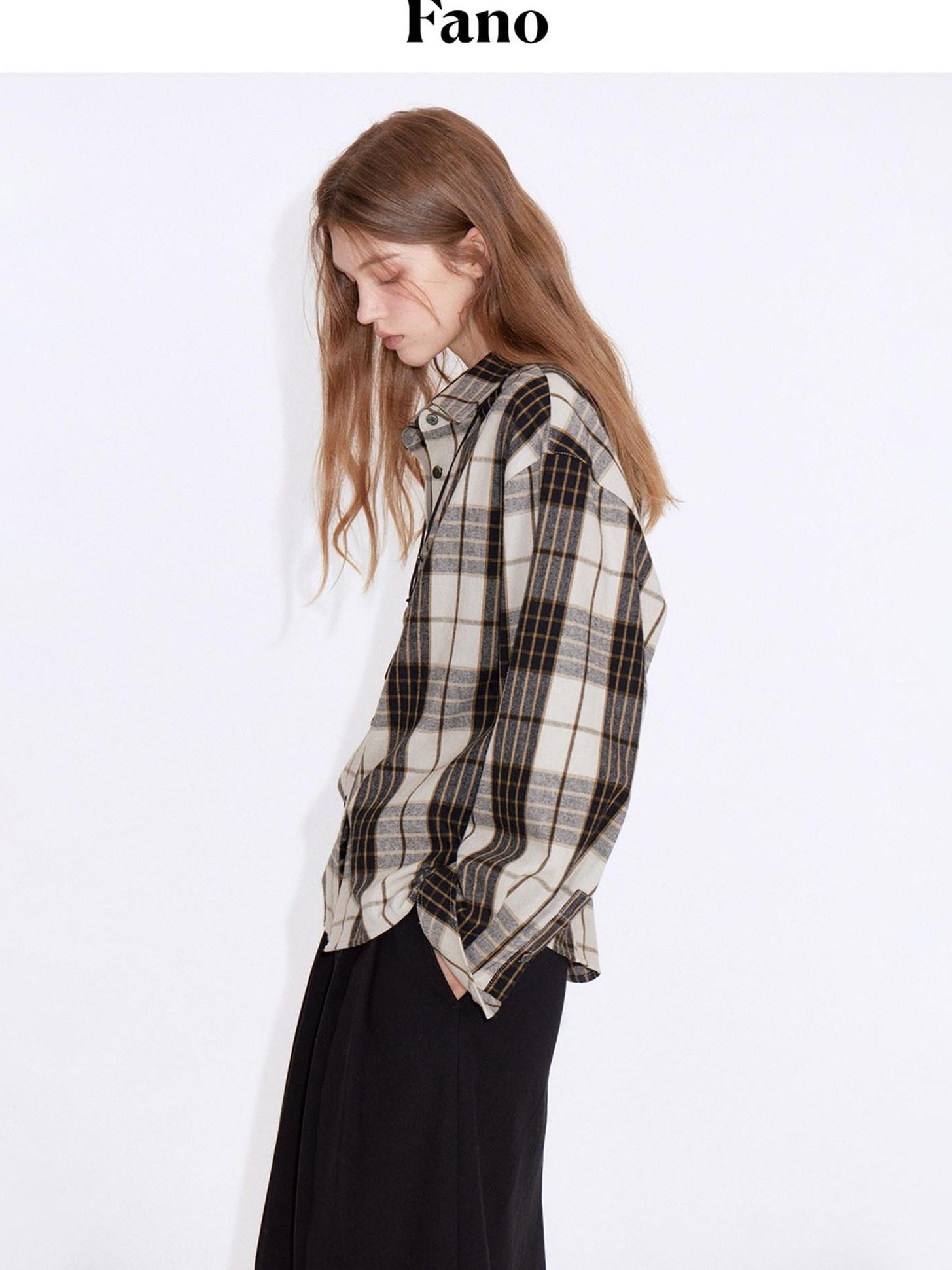fano Adjustable Cotton Plaid Loose Turndown Collar Long Sleeve Young Women Shirts