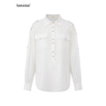 iamxiaa Adjustable Sleeve Tab Back Waist Tie Handmade Metal Buttons Women's Shirts 950262582007