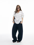 iamxiaa Adjustable Sleeve Tab Back Waist Tie Handmade Metal Buttons Women's Shirts
