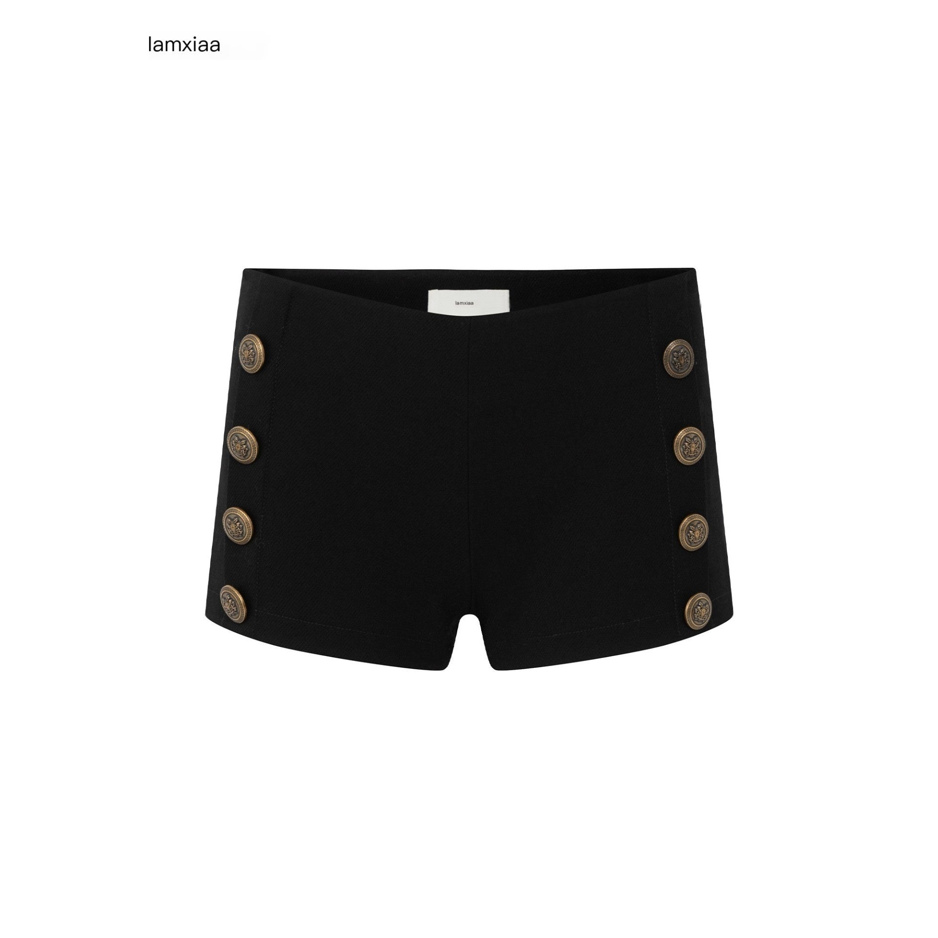 iamxiaa Antique Brass Embossed Buttons Low Waist Women's Twill Slim Short Trousers 979034692368