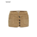 iamxiaa Antique Bronze Button Faux Two Piece Double Waist Women's Corduroy Mini Skirts 966720414413