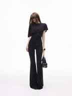 iamxiaa Asymmetric Cape Two Piece Off Shoulder Bustier Women's Lace Short Sleeve T-shirts