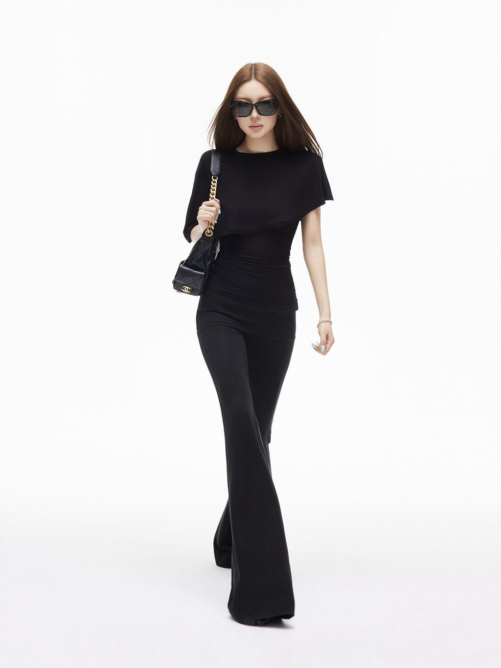 iamxiaa Asymmetric Cape Two Piece Off Shoulder Bustier Women's Lace Short Sleeve T-shirts