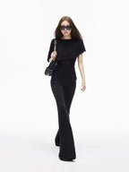 iamxiaa Asymmetric Cape Two Piece Off Shoulder Bustier Women's Lace Short Sleeve T-shirts