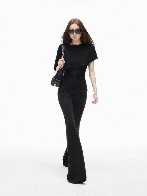 iamxiaa Asymmetric Cape Two Piece Off Shoulder Bustier Women's Lace Short Sleeve T-shirts