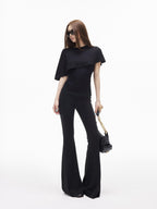 iamxiaa Asymmetric Cape Two Piece Off Shoulder Bustier Women's Lace Short Sleeve T-shirts