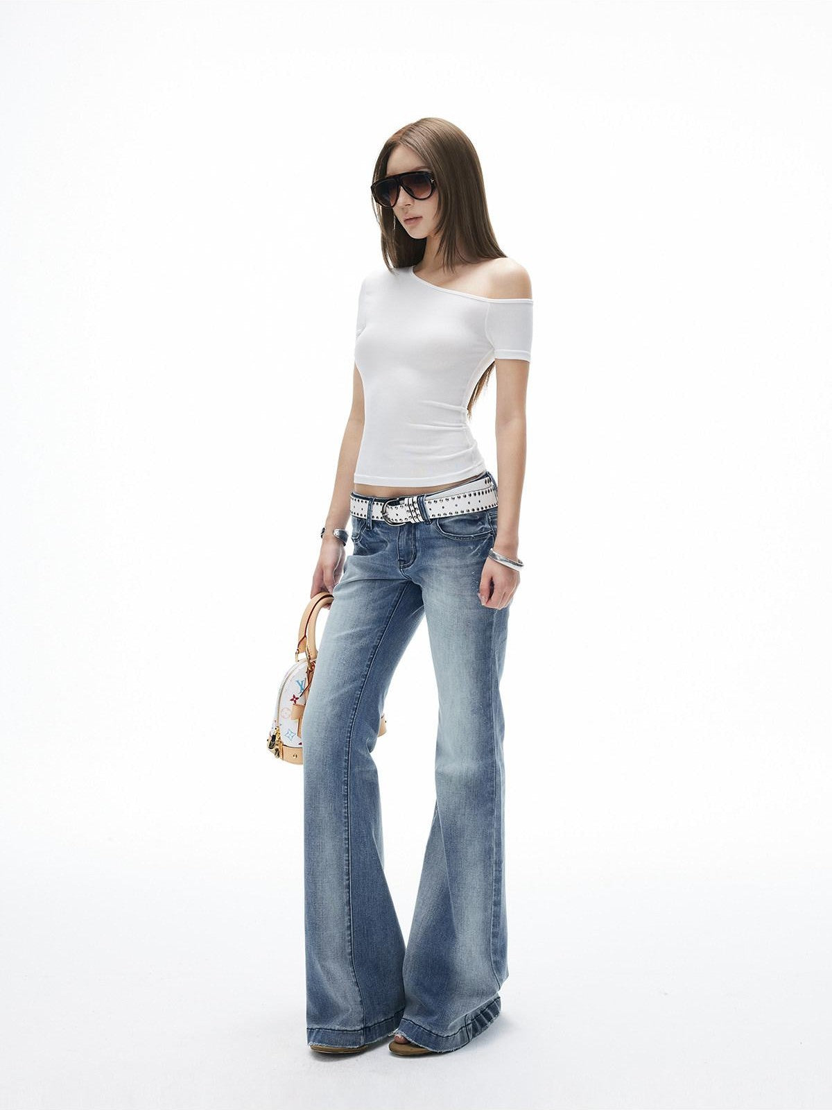 iamxiaa Asymmetric Slanted Off Shoulder Women's Lyocell Slim Fit Short Sleeve T-shirts