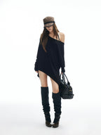 iamxiaa Asymmetrical Drapey Multiway Halter Off Shoulder Batwing Women's Knit Sweaters