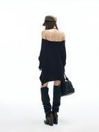 iamxiaa Asymmetrical Drapey Multiway Halter Off Shoulder Batwing Women's Knit Sweaters