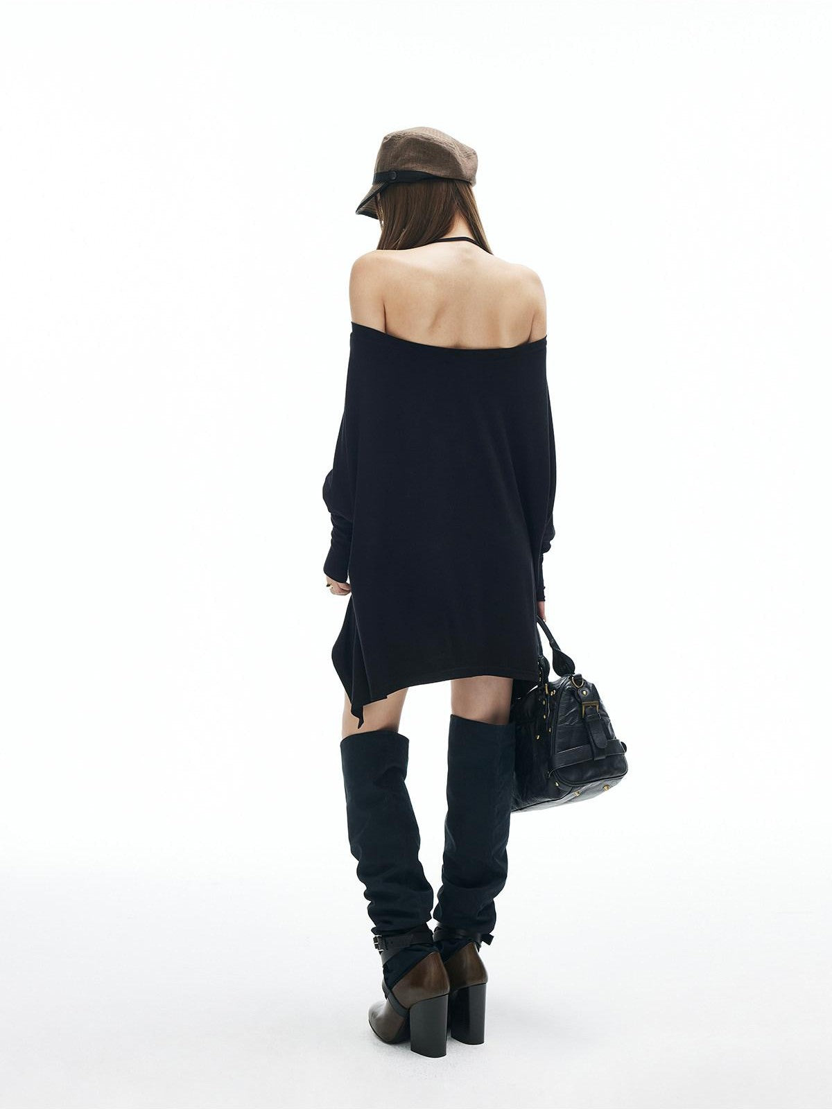 iamxiaa Asymmetrical Drapey Multiway Halter Off Shoulder Batwing Women's Knit Sweaters
