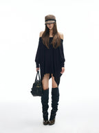 iamxiaa Asymmetrical Drapey Multiway Halter Off Shoulder Batwing Women's Knit Sweaters
