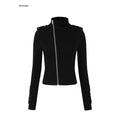 iamxiaa Asymmetrical Zip Distressed Button Stand Collar Cropped Women's Cotton Hoodies 970968735046