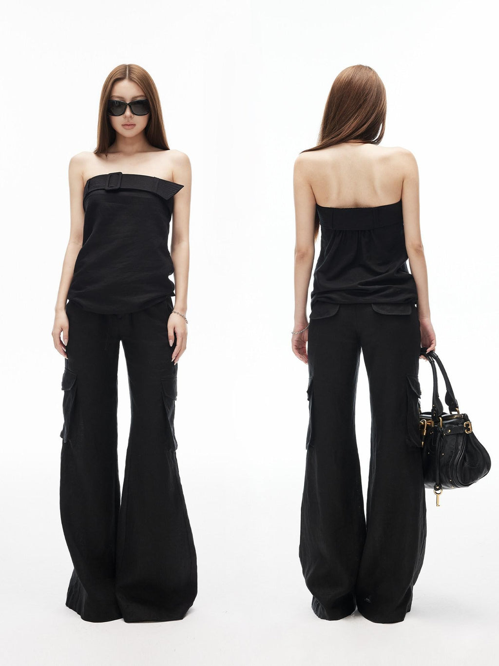 iamxiaa Bardot Wide Band Drawstring Hem Women's Cotton Linen Tube Tops / Bandeaus