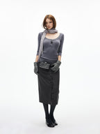 iamxiaa Bicolor U Henley Bone Button Slim Women's Knit Long Sleeve T-shirts