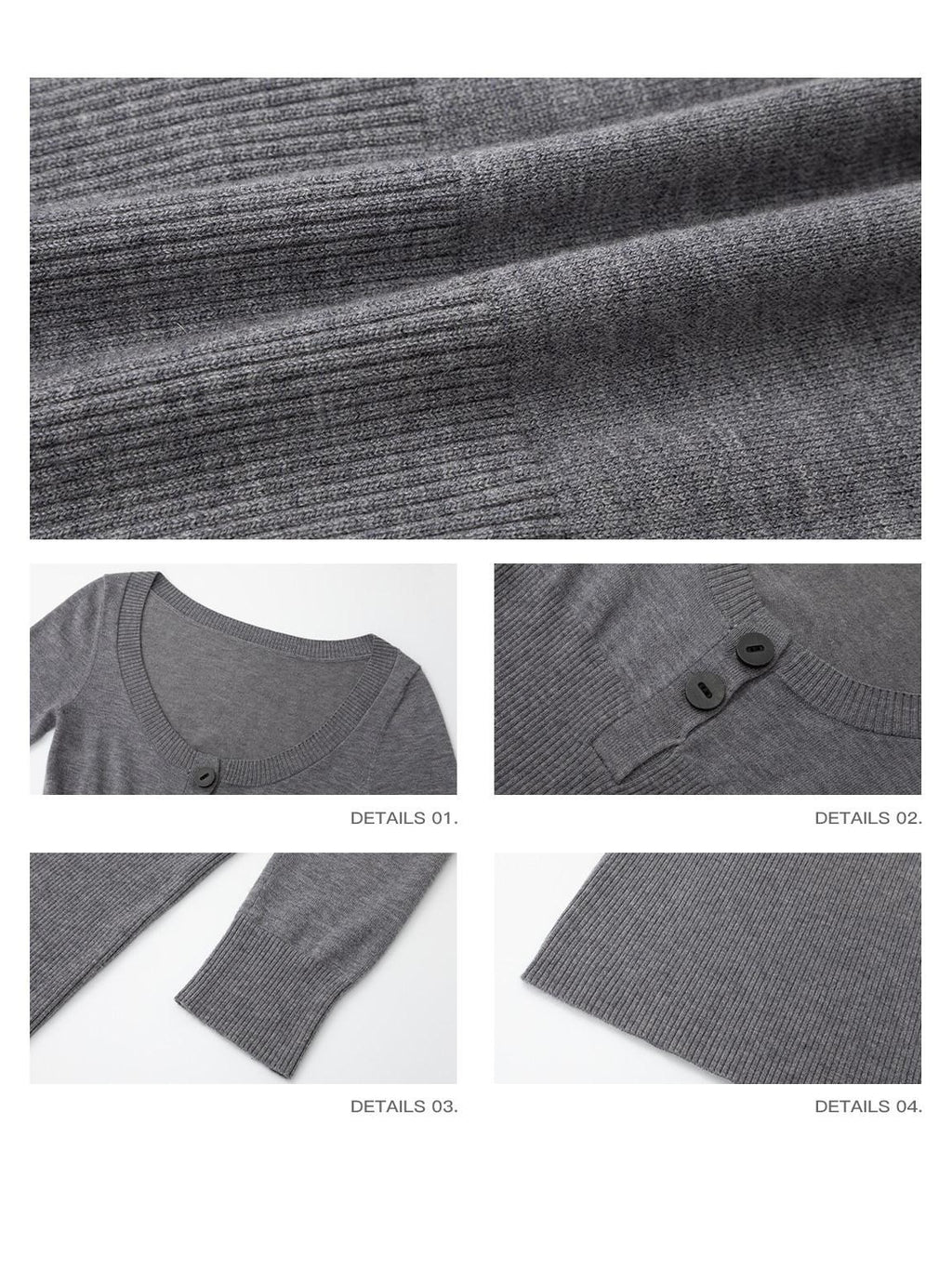 iamxiaa Bicolor U Henley Bone Button Slim Women's Knit Long Sleeve T-shirts