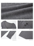iamxiaa Bicolor U Henley Bone Button Slim Women's Knit Long Sleeve T-shirts