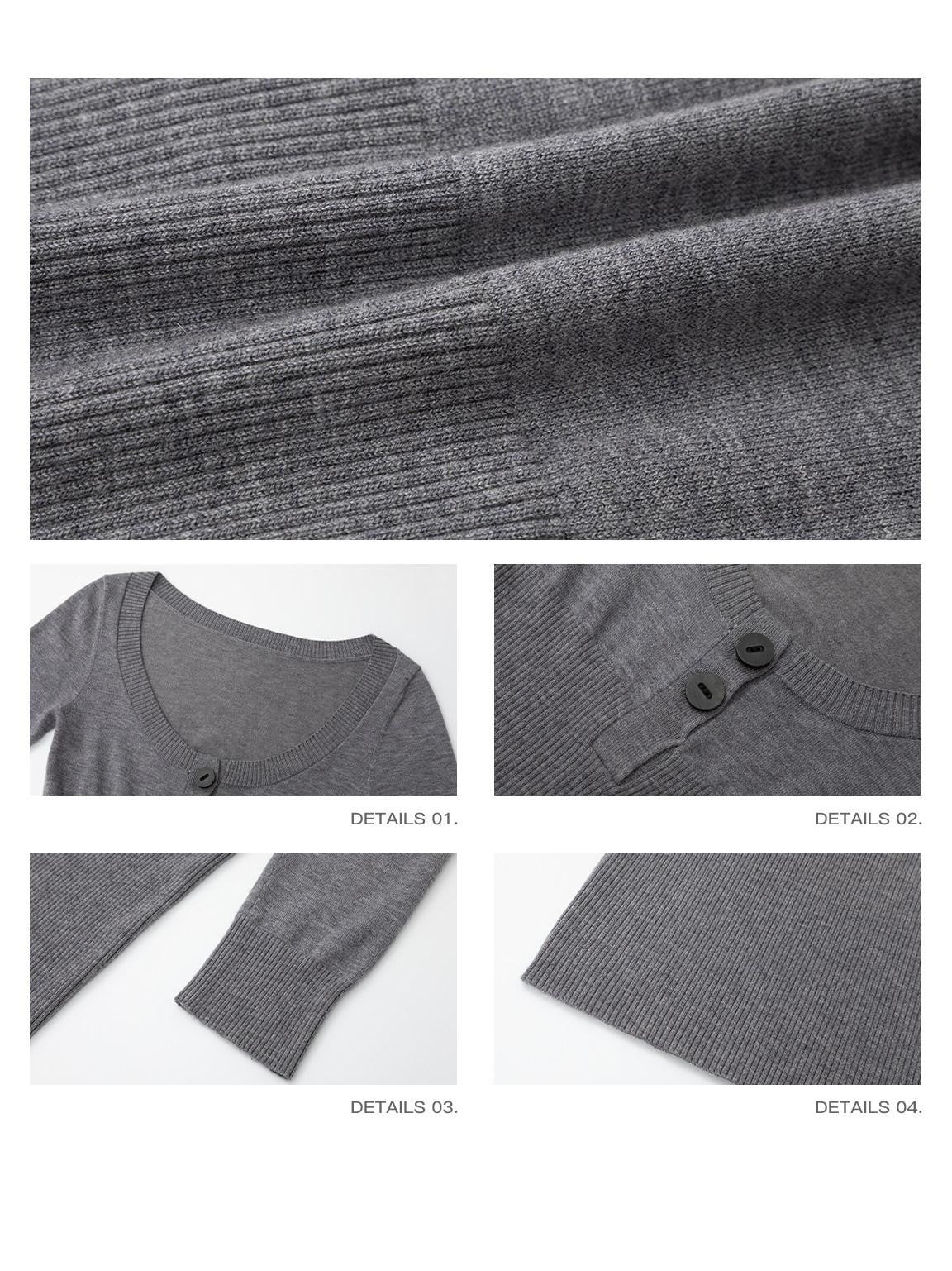 iamxiaa Bicolor U Henley Bone Button Slim Women's Knit Long Sleeve T-shirts