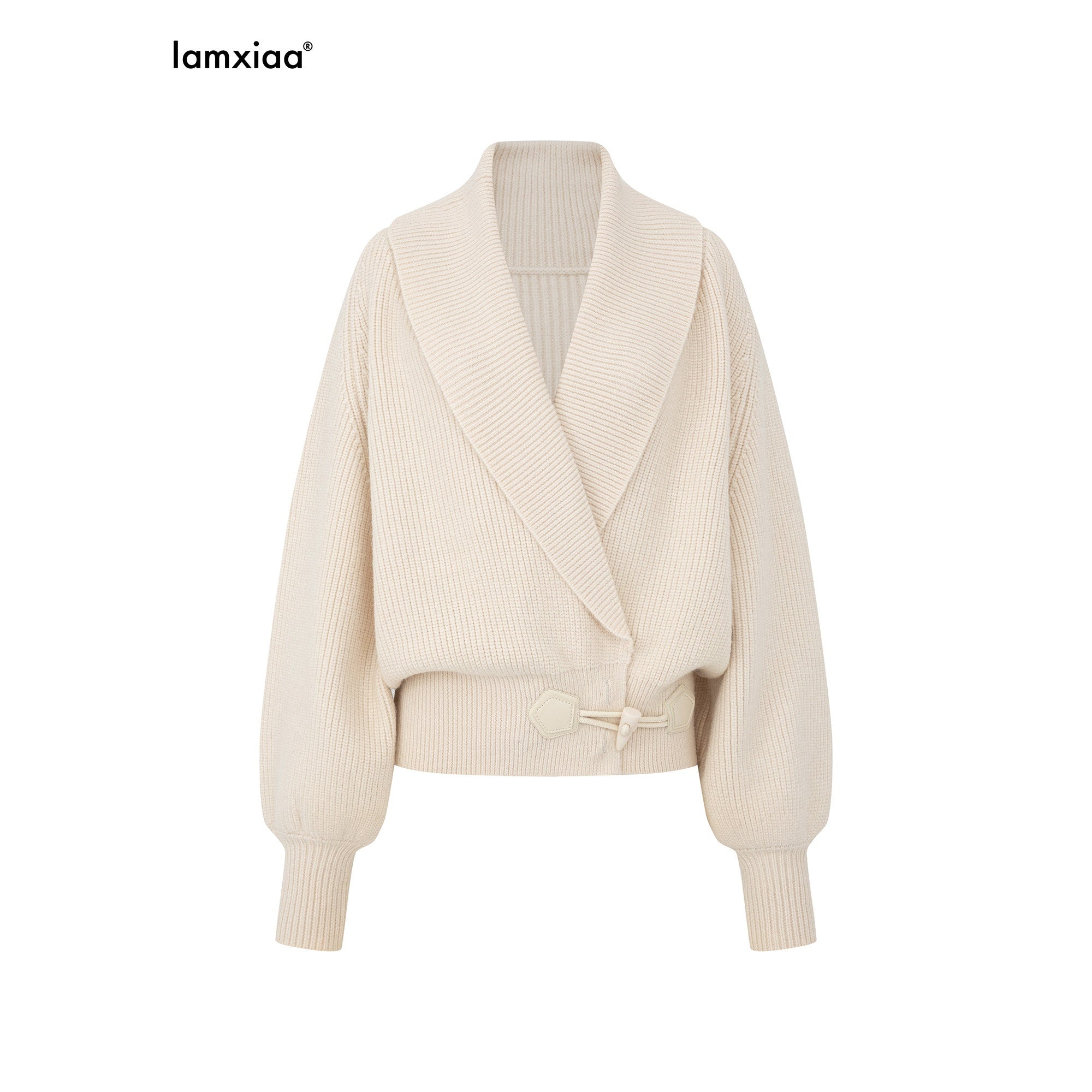 iamxiaa Black And White Vertical Rib Lantern Sleeves Toggle Women's Knit Cardigans 981482043009