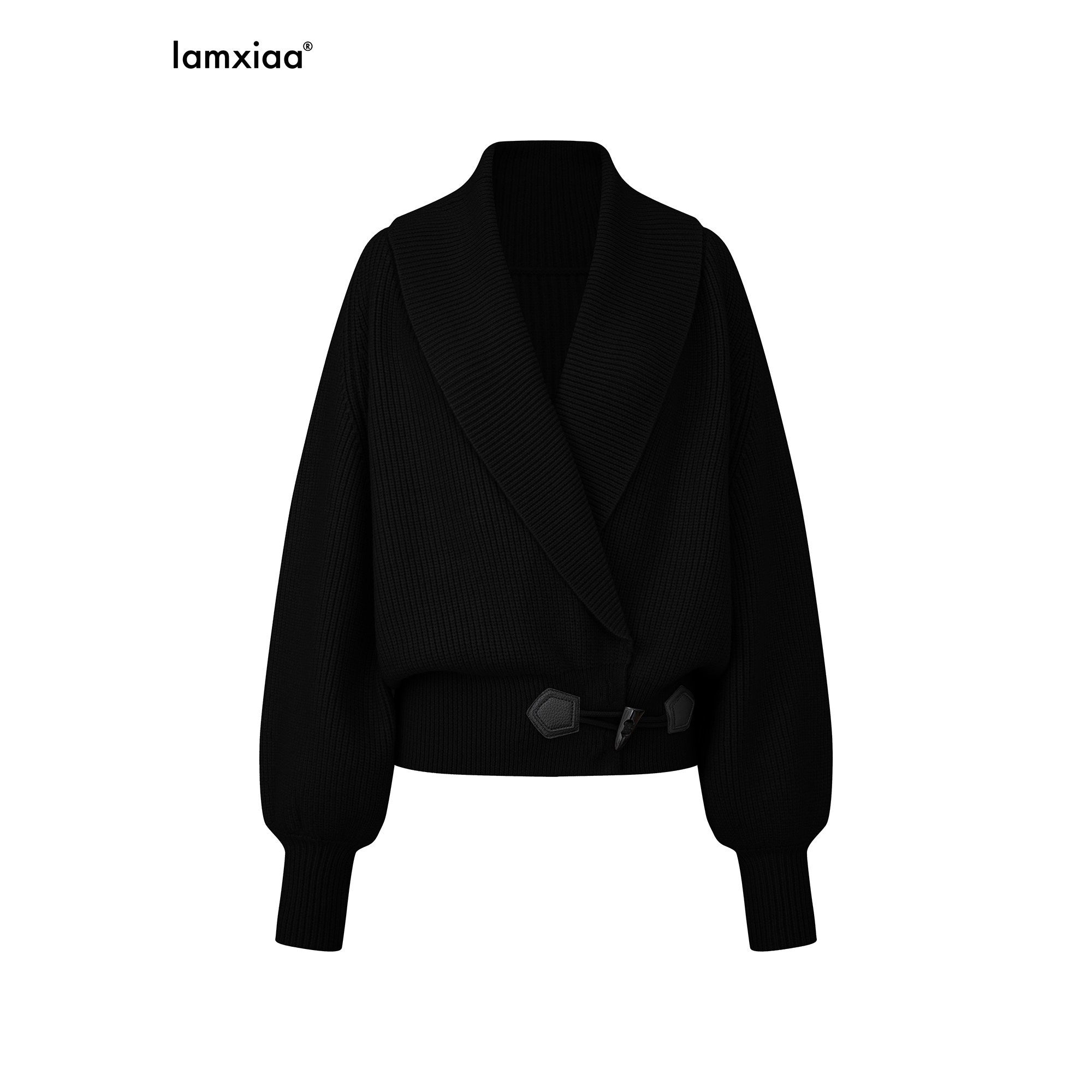 iamxiaa Black And White Vertical Rib Lantern Sleeves Toggle Women's Knit Cardigans 981482043009