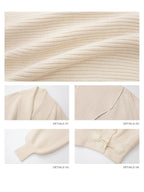 iamxiaa Black And White Vertical Rib Lantern Sleeves Toggle Women's Knit Cardigans