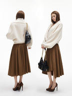 iamxiaa Black And White Vertical Rib Lantern Sleeves Toggle Women's Knit Cardigans