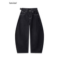 iamxiaa Black Denim Contrast Stitch Slimming Women's Combed Cotton Wide-leg Jeans 989332876641