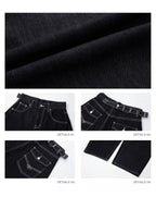 iamxiaa Black Denim Contrast Stitch Slimming Women's Combed Cotton Wide-leg Jeans