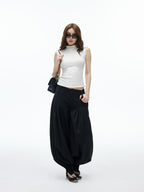 iamxiaa Black Double Button Wide Waist Pleated Cinched Cuff Women's Wide Leg Pants
