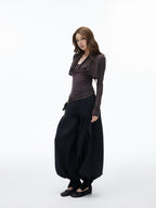 iamxiaa Black Double Button Wide Waist Pleated Cinched Cuff Women's Wide Leg Pants