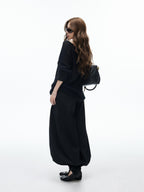 iamxiaa Black Double Button Wide Waist Pleated Cinched Cuff Women's Wide Leg Pants