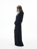 iamxiaa Black Gray Colorblock Deep V Women's Knit Stand Collar Vest Top & Skirt Sets