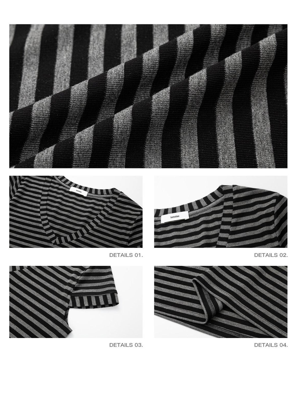 iamxiaa Black Gray Striped Sweetheart Neck Flutter Sleeves Women's Lyocell Crop Tops