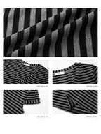 iamxiaa Black Gray Striped Sweetheart Neck Flutter Sleeves Women's Lyocell Crop Tops