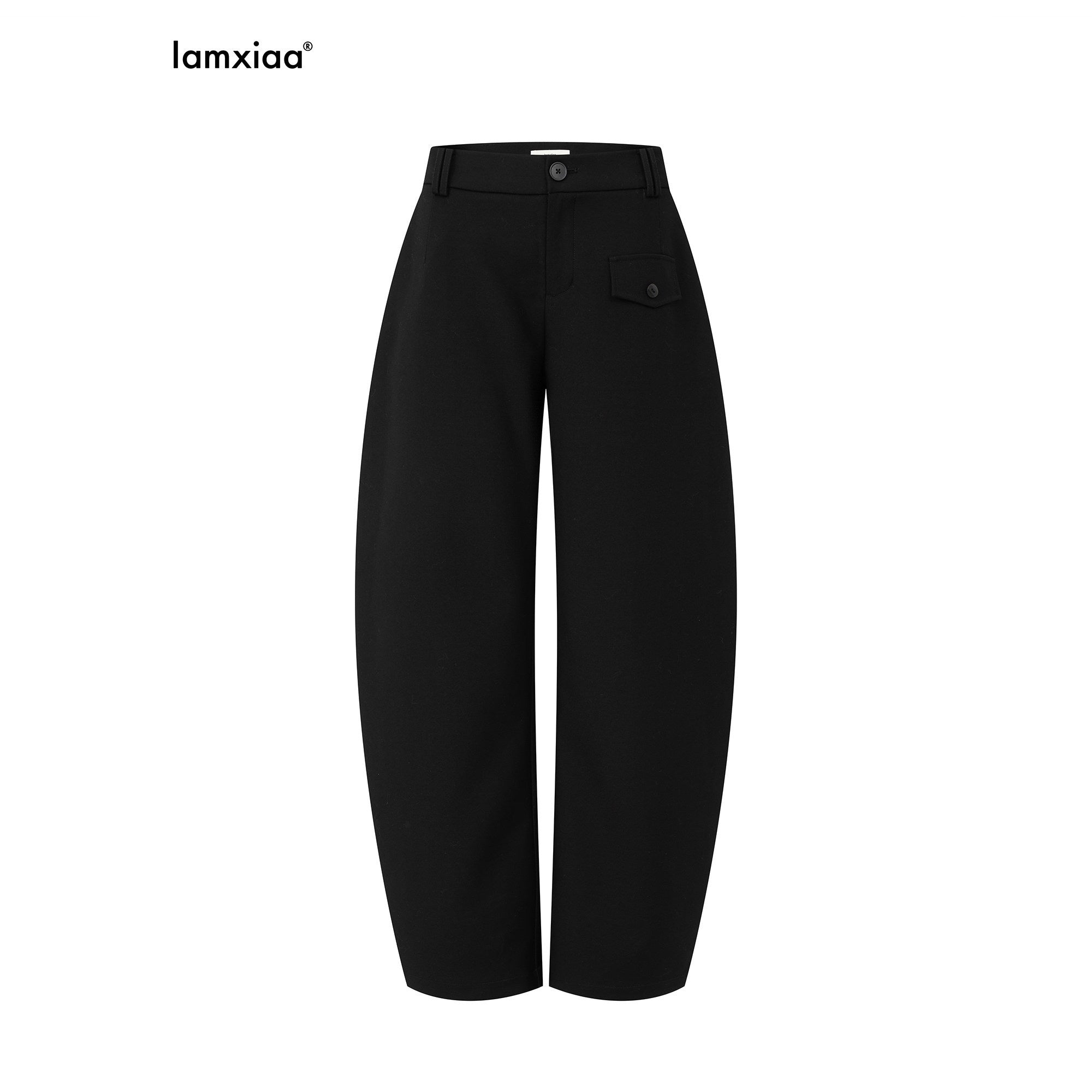 iamxiaa Black Gray Two Tone Structured Pocket Flap Curved Seam Minimalist Women's Chinos 988652453443