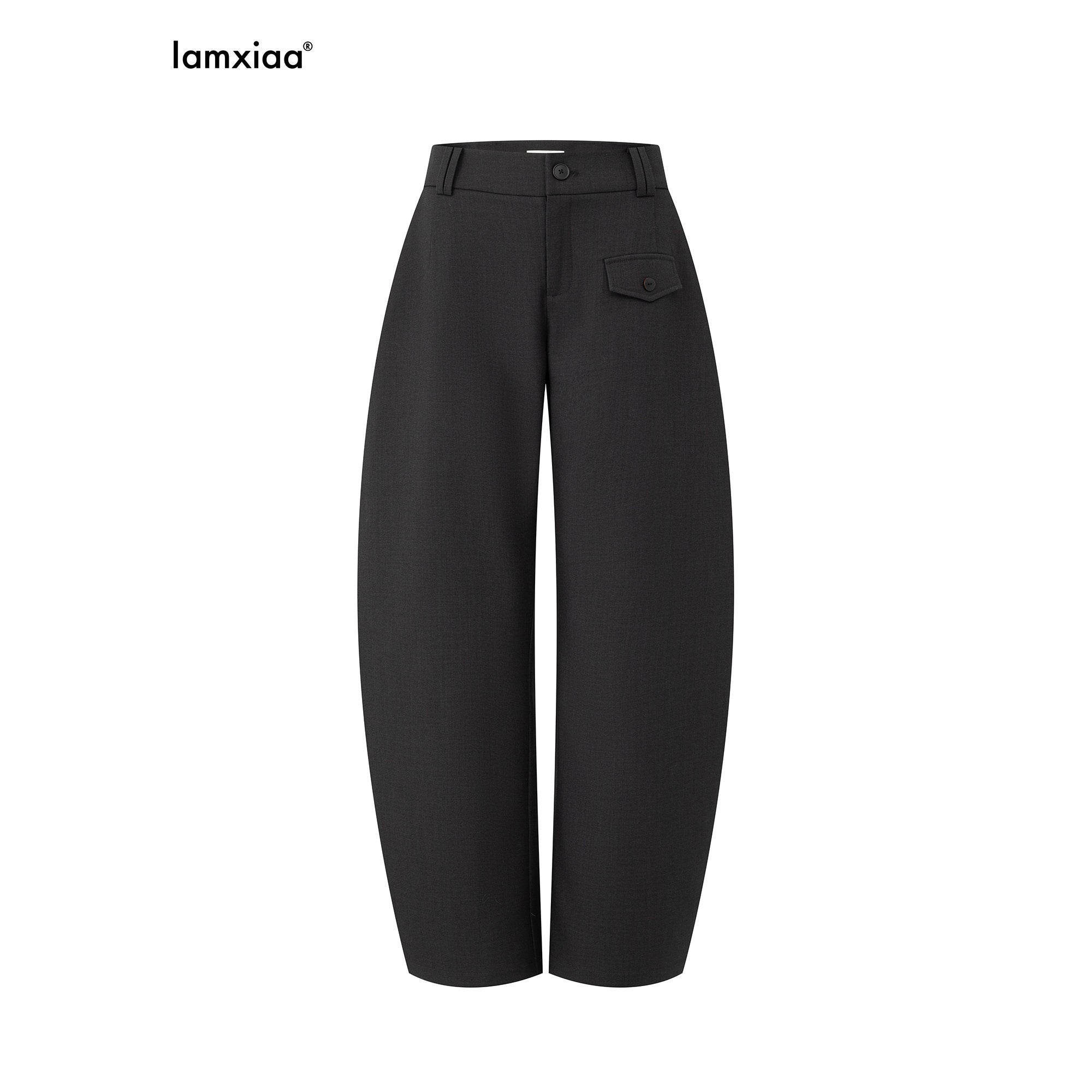 iamxiaa Black Gray Two Tone Structured Pocket Flap Curved Seam Minimalist Women's Chinos 988652453443
