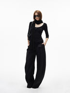 iamxiaa Black Gray Two Tone Structured Pocket Flap Curved Seam Minimalist Women's Chinos