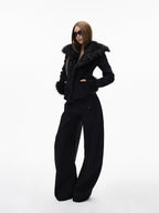 iamxiaa Black Gray Two Tone Structured Pocket Flap Curved Seam Minimalist Women's Chinos