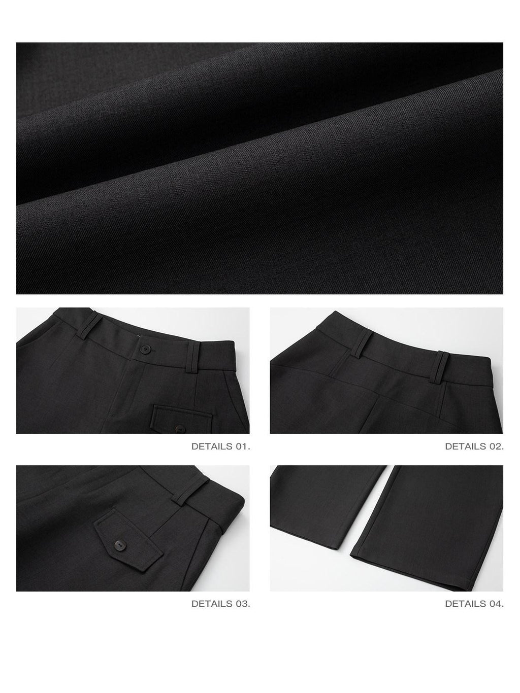 iamxiaa Black Gray Two Tone Structured Pocket Flap Curved Seam Minimalist Women's Chinos