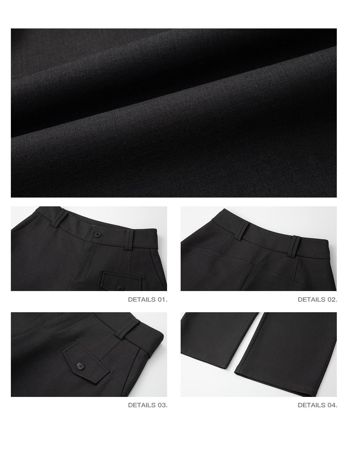 iamxiaa Black Gray Two Tone Structured Pocket Flap Curved Seam Minimalist Women's Chinos