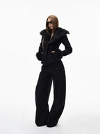 iamxiaa Black Gray Two Tone Structured Pocket Flap Curved Seam Minimalist Women's Chinos