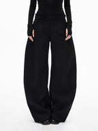 iamxiaa Black Gray Two Tone Structured Pocket Flap Curved Seam Minimalist Women's Chinos