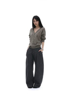 iamxiaa Black Sculptural Tailored Pressed Pleats Women's Wool Blend Wide-leg Pants