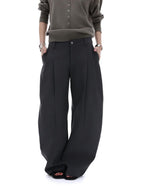 iamxiaa Black Sculptural Tailored Pressed Pleats Women's Wool Blend Wide-leg Pants